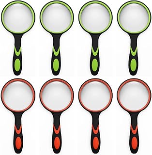 8 Pack 8X Handheld Magnifying Glass Shatterproof Reading Magnifier for Seniors and Kids, 50mm Real Glass Magnifying Lens with Non-Slip Rubber Handle for Reading Hobbies and Science
