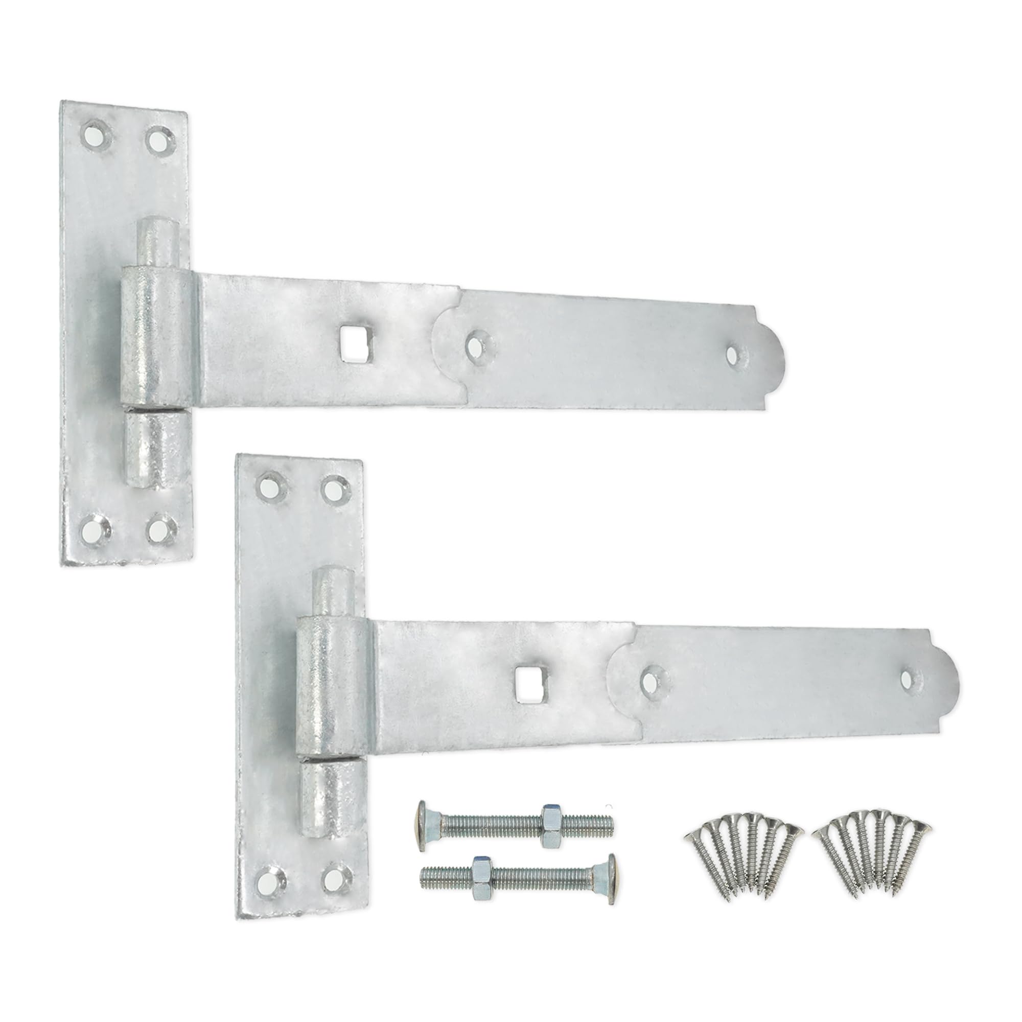 Infinity Decor Hook and Band Hinges Straight/Cranked/Adjustable - for Garden or Garage Gates - Galvanised (2xStraight Hinges, 10 Inch)