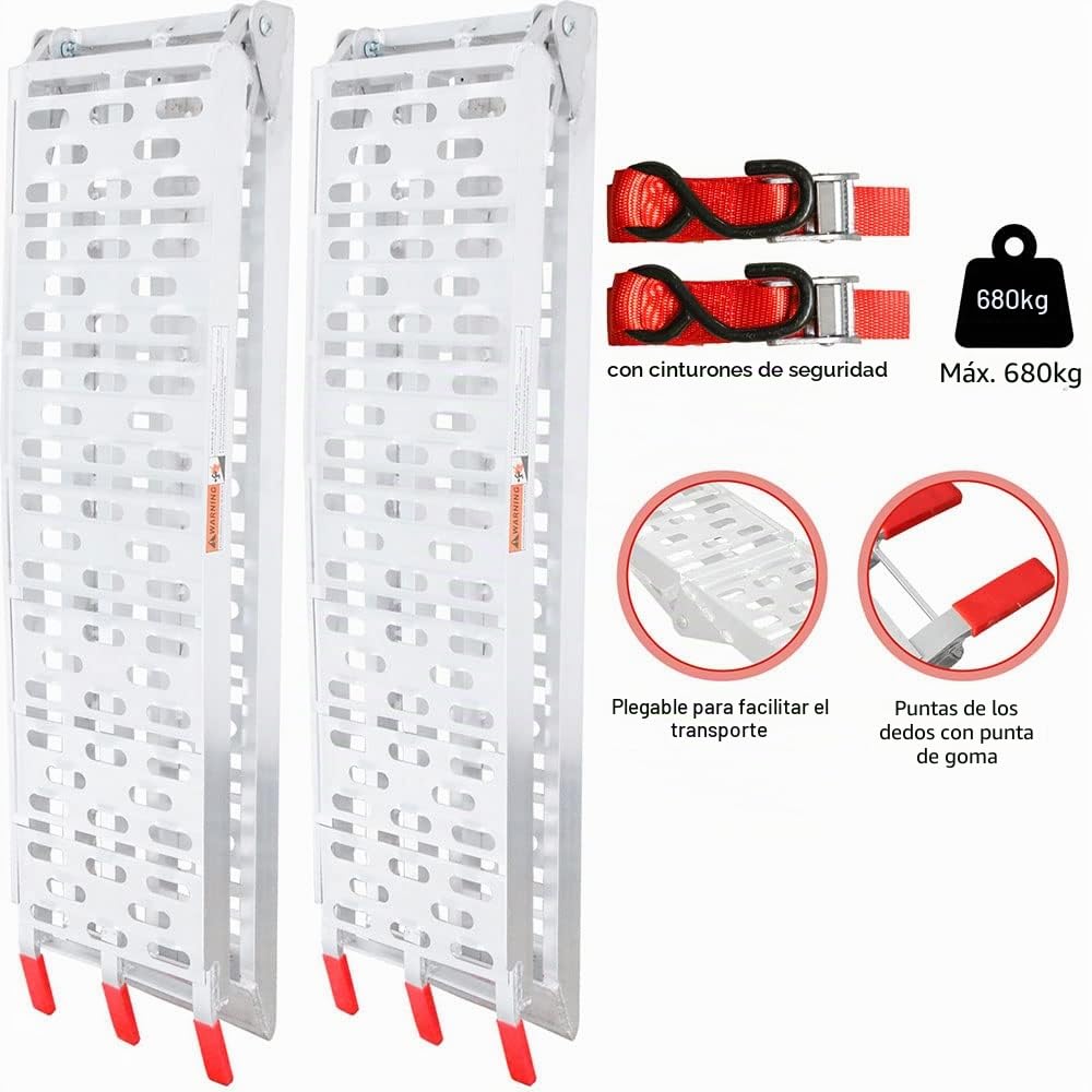Gimisgu 2 rampas de carga plegables de aluminio, 680 kg, con 2 correas tensoras, rieles antideslizantes, para motocicleta, ATV, quad, coche