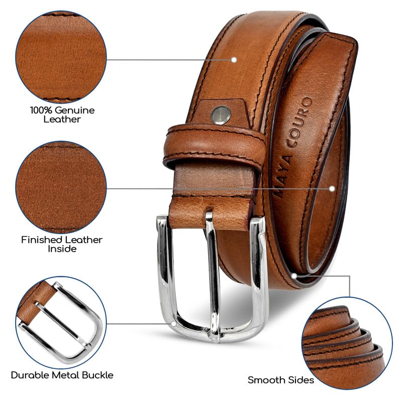 Image of Genuine Leather Belt for Men - Adjustable Waistband Belt for Jeans & Dress Pants Zinc Casted Buckle - Formal & Casual