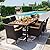 Devoko Dining 7 PCS Furniture, Patio Conversation Set with Acacia Wood Table Top, Rattan Outdoor, Black