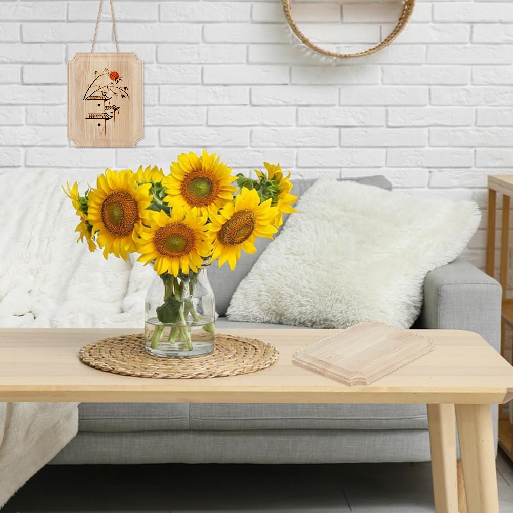 FINGERINSPIRE 4 placas rectangulares de madera sin acabar, placa de madera natural, 25 x 20 x 1,65 cm, placa decorativa de madera de Burlywood para joyería, pedestal, letreros en blanco para