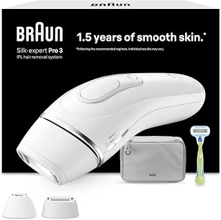 Braun Silk·expert Pro 3 PL3122 - Depiladora con pulsos de luz, depilación semidefinitiva, alternativa al láser, bolsa, maquinilla de afeitar Venus, 2 cabezales, color blanco/plateado