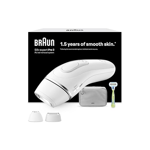 Braun IPL Silk-Expert Pro 3 Hair Removal Alternative for Laser Hair Removal with Case, Venus Shaving System, 2 Heads, Gift for Women, White/Silver, PL3122