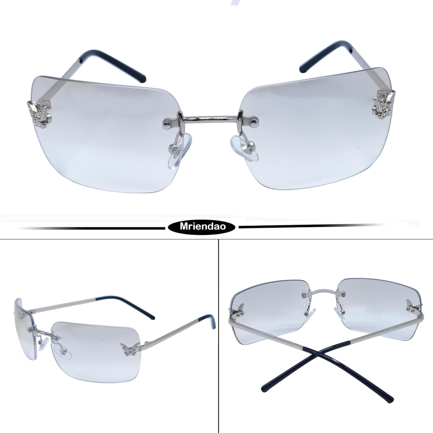 Rimless Y2K Sunglasses for Women Men Fashion Wrap Around Sunglasses Tinted Lens 2000s Sun Glasses Shades Butterfly - Image 6