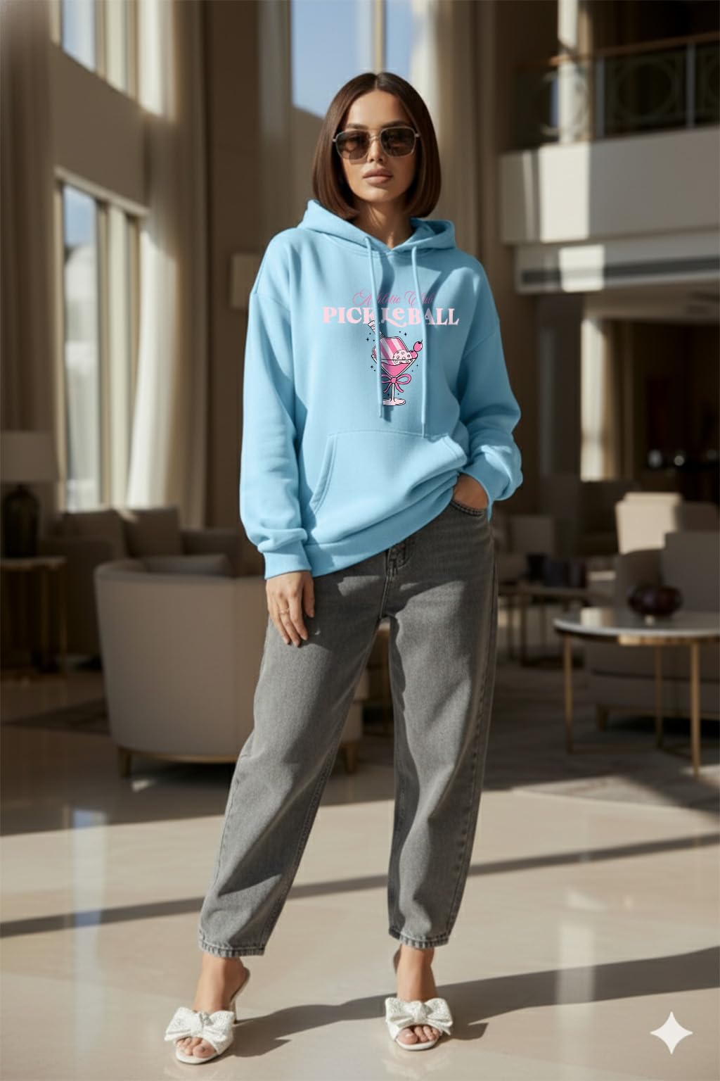 JUNEBERRY Damska bluza z kapturem oversize przędzenie pikowana bluza z kapturem z długim rękawem z nadrukiem graficznym dla kobiet S do 3XL