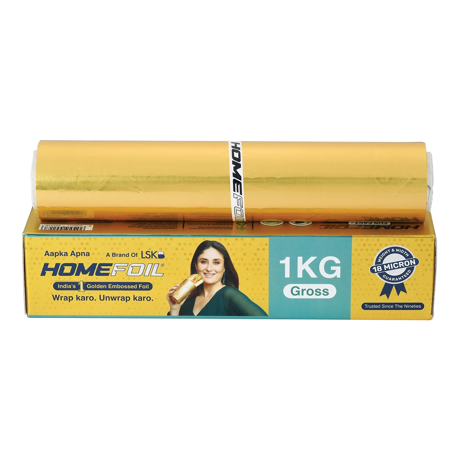 1 Kg Gross Golden Embossed Converted Aluminium Foil | 18 Micron Thickness | Ideal for Food Wrapping, Packing, Storing and Serving | 48.64 Meters Net Guaranteed Length