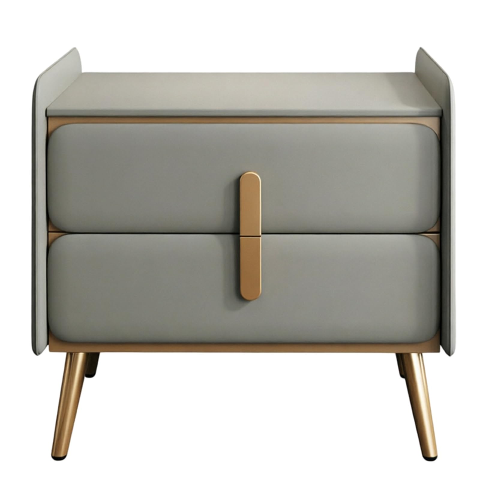 guiling-1986 Bedside Table Two-Drawer Nightstand with Upholstered Front and Metal Legs for Bedroom Nightstand(Gris,Medium)