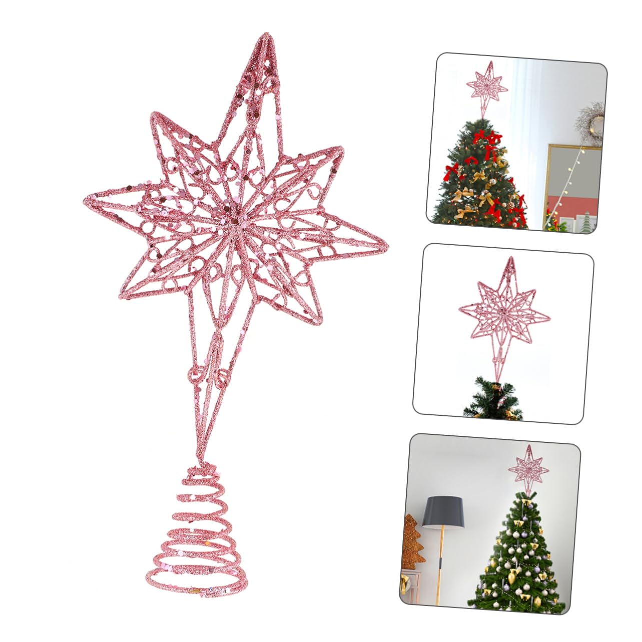 Cabilock 3 Pièces Étoile De Noël Octogonale en Haut du Sapin Dessus De Table Décor De Noël Doré Garniture d'or des Arbres Étoiles Scintillantes Deux Maison Rose Bureau Le Fer 3D Crête