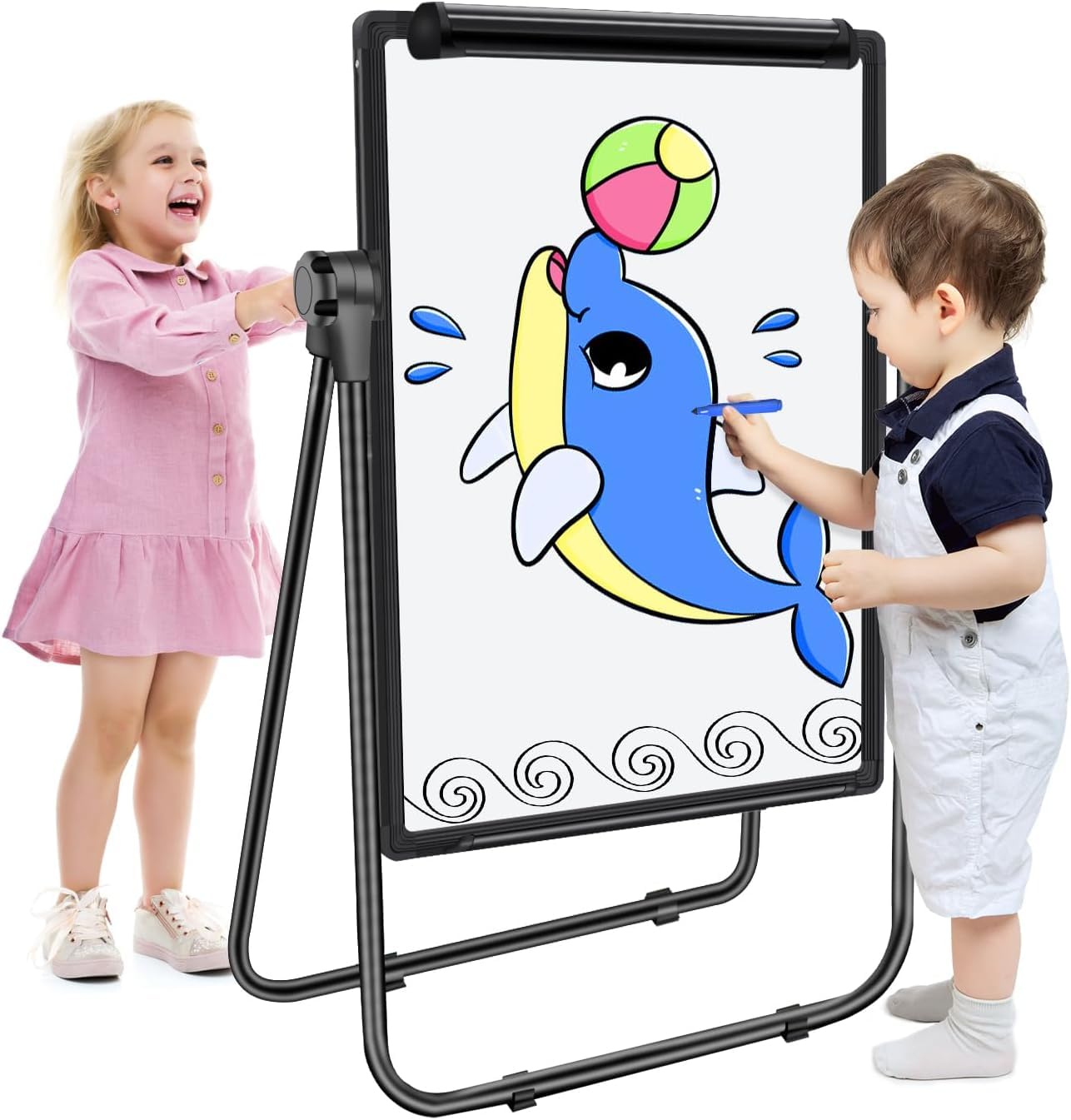 Whiteboard with Stand 36"x24", Double-Sided Dry Easel Whiteboard, Height Adjustable Classroom White Board Easel Stand with Flipchart Hook, Erase, Markers, Magnets(60 * 90CM)