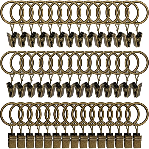 Image of WeeksEight 44 Pack Bronze Curtain Rings with Clips, Curtain Hooks Hangers Clip Rings for Hanging Drapes Bows Hat, Drapery Rings 1 in I D, Fits up to 5/8 in Diameter Curtain Rod.