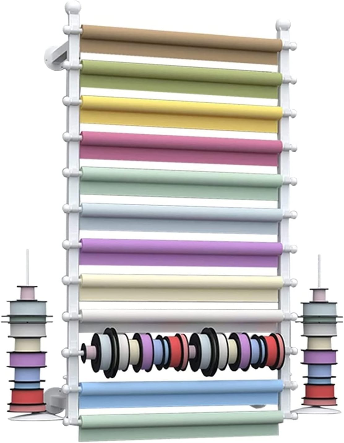 Flower Shop Ribbons Rolls Storage Organizer, Wall Mount Metal Removable Crossbar Gift Wrapping Paper Rack for Cake Stores (Color : White, Size : 120cm/47.2in) (White 100cm/39.3in)