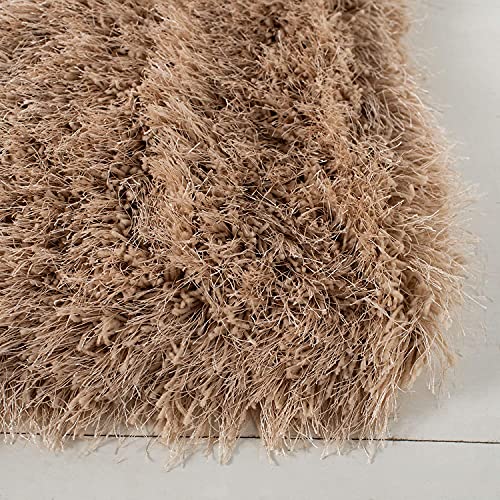 Image of Carpet for Living Room, 6x6 (Square) Feet Beige Solid Plain Modern Polyster Luster Shaggy Ultra Thick and Pluffy Soft Shag Area Rug for Your Bedroom, Kid Room, Office and Home