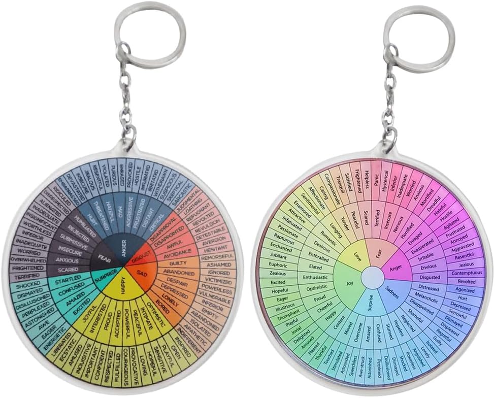 CALLARON 2Pcs Feelings Keychain for Kids Adults Acrylic Mood Wheel Keychain Feeling Wheel Purse Keyrings Pendant Double-Sided s