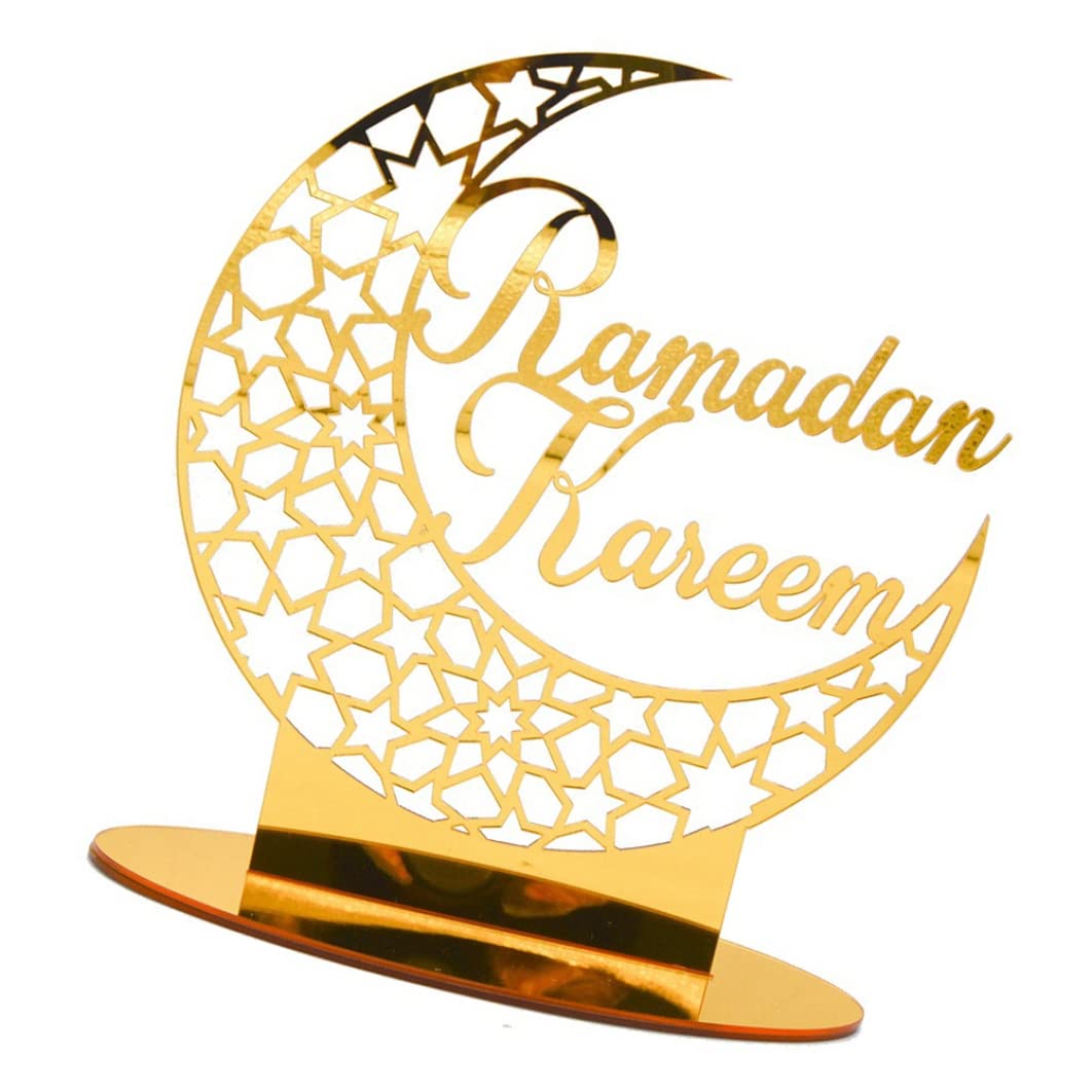 Peosaard Bt001+Golden Ramadan Table Decorations, Acrylic Golden Moon Eid Table Ornaments Ramadan Festival Decoration For Home Party Decor, Eid Decorations