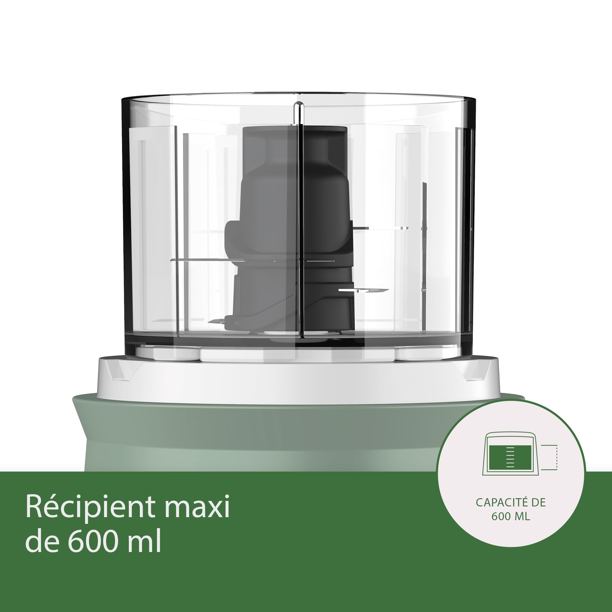 Bellissima Imetec Tritapiù Hachoir Électrique, 4 Lames en Acier Inoxydable, Grand Récipient 600 ml, 18000 tr / min, Fonctionnement sous Pression, 1000 W, Matériaux sans BPA
