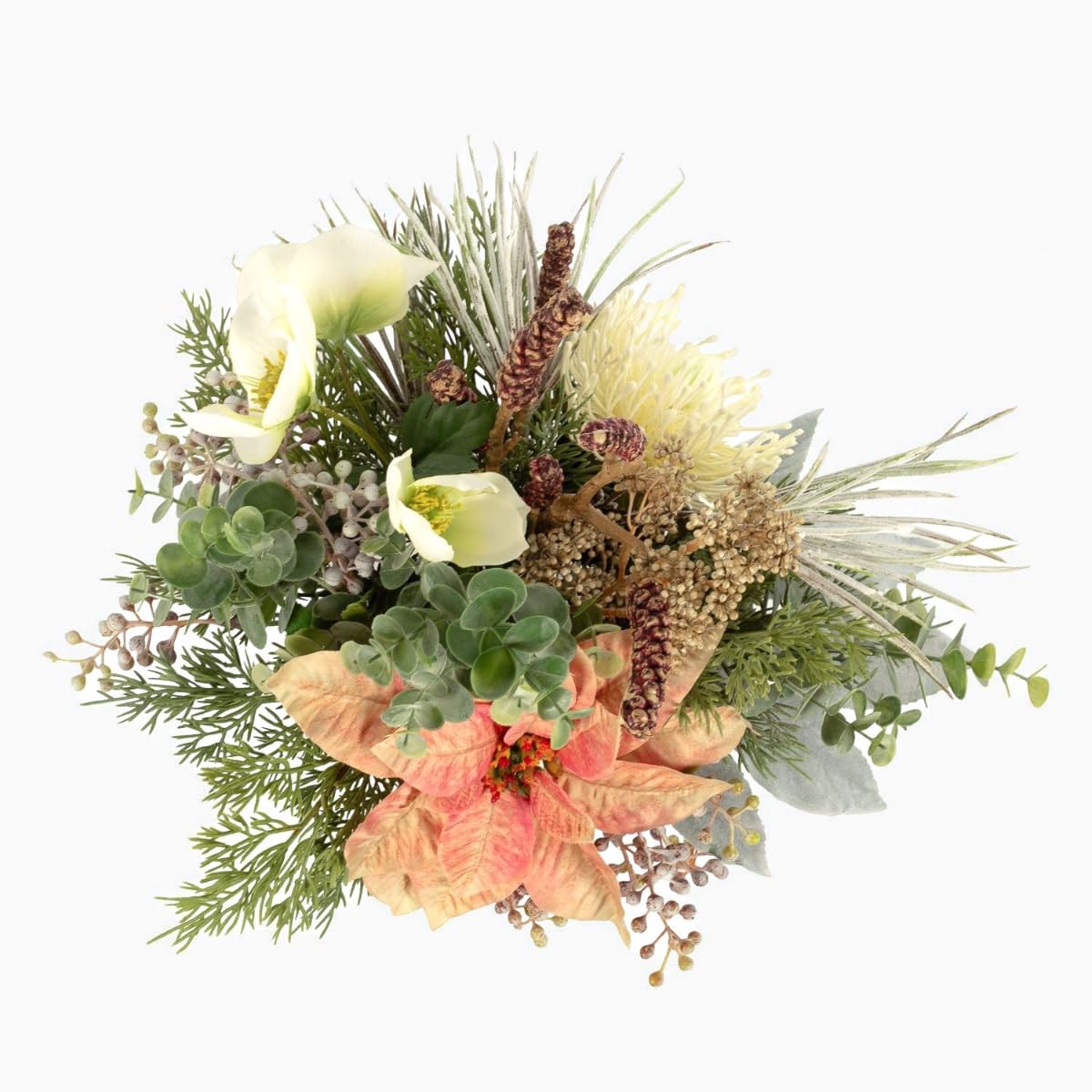 artplants.de Kunst Winterstrauß Moana, Amaryllis, rosa-weiß, 50cm, Ø45cm - Textilblumen Strauß