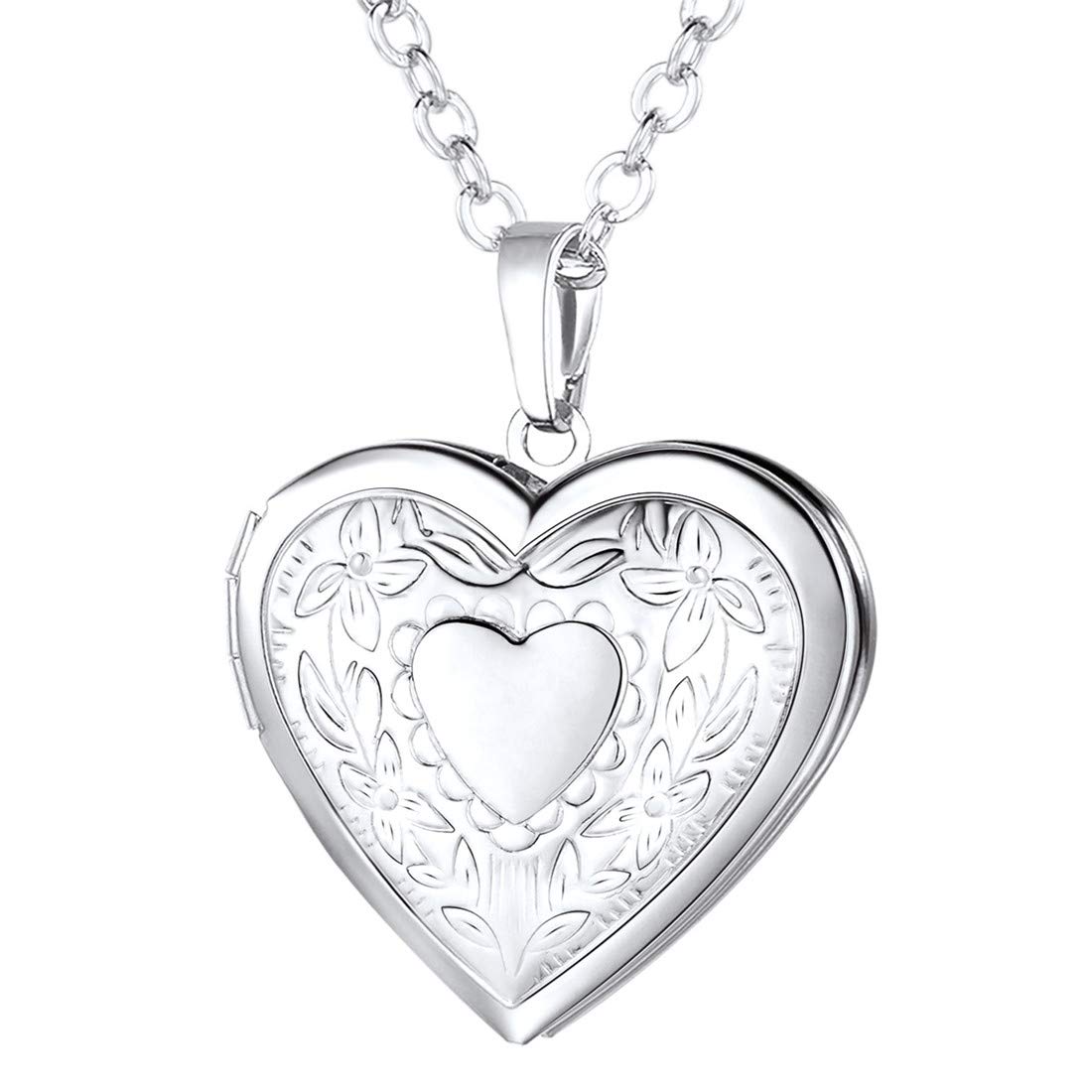 U7 Damen Medaillon zum Öffnen für Bilder personalisiert Foto Text Herzanhänger Rose/Punkte/Streifen/Blumen Muster Halskette Amulett Modeschmuck für Frauen Mädchen