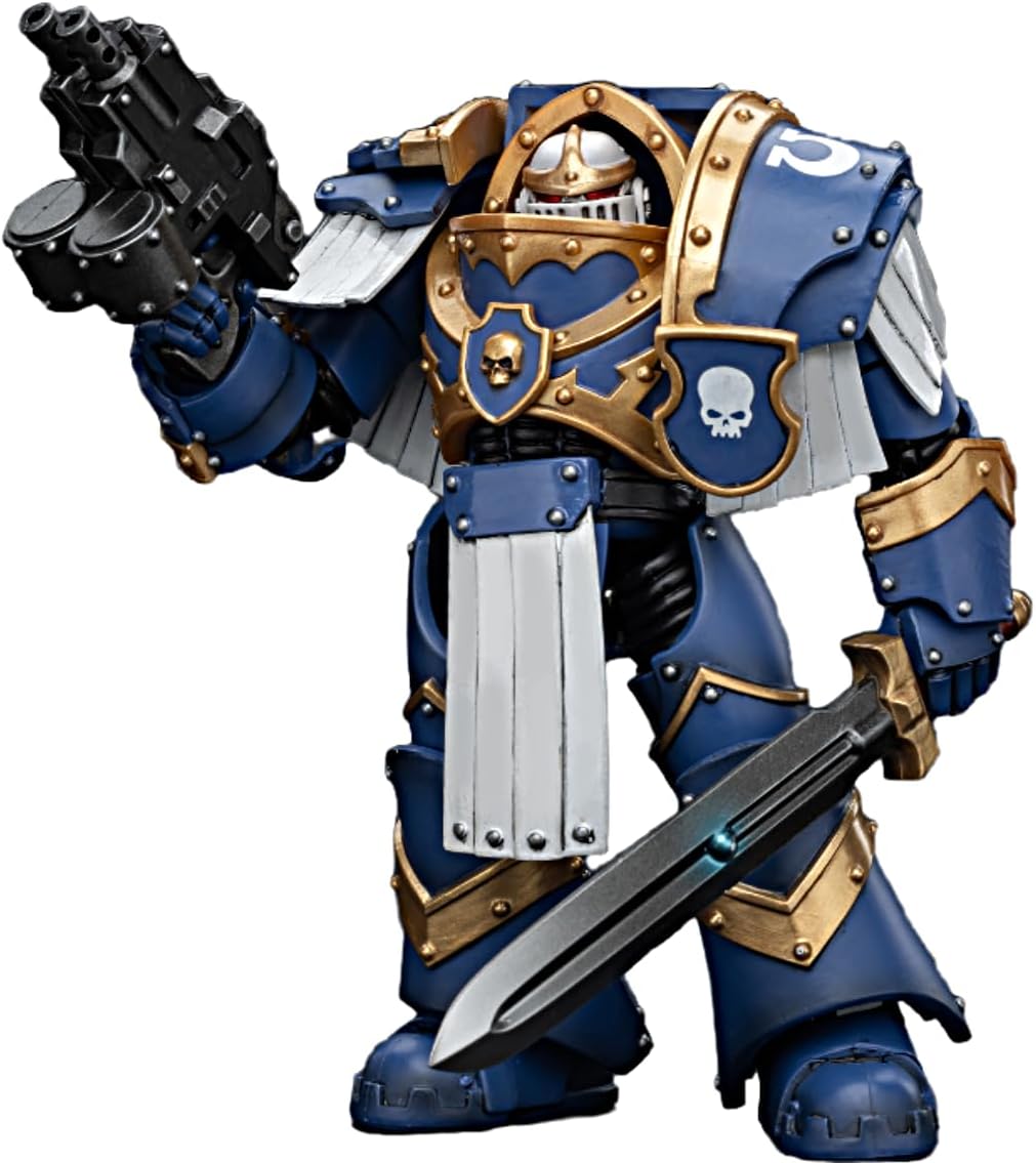 JOYTOY 1/18 Action Figure Warhammer 40k Ultramarines Cataphractii Terminator Squad Sergeant with Power Sword 5.35-inch Collectible Gifts,Toys for Kids 15+ and Adults