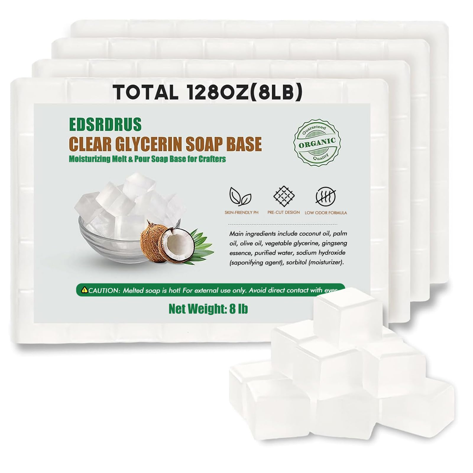 EDSRDRUS 8 lb Clear Glycerin Soap Base, Melt & Pour, Easy-Cut, Unscented