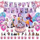 Geburtstag Deko Set Mädchen, Rosa Partyzubehör 29-teiliges mit Hintergrundtuch, Sternfolienballons, Latex Luftballons, Geburtstagsbanner, Kuchendeckel