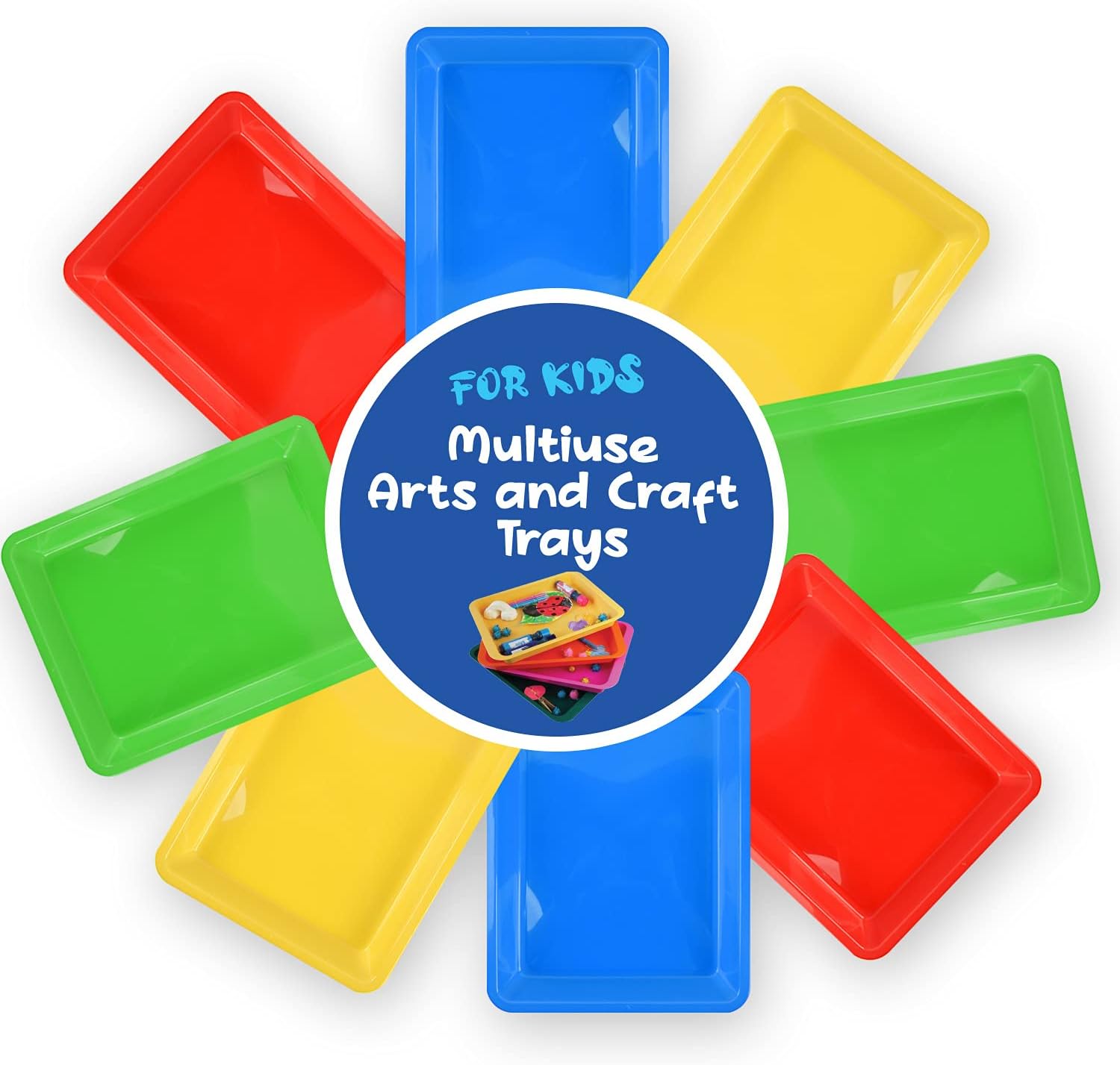 Multicolor Plastic Art Trays Set of 8,Hurricom Activity Tray Crafts Organizer Tray Serving Tray for School Home Art and Crafts, DIY Projects, Painting, Beads, Organizing Supply, 4 Color