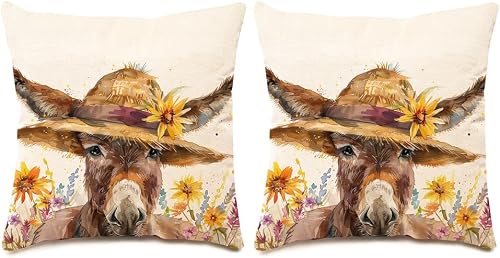 COTT N CURLS Set of 2 Farmhouse Pillow Covers in Donkey - Standard Size 20x20 Co