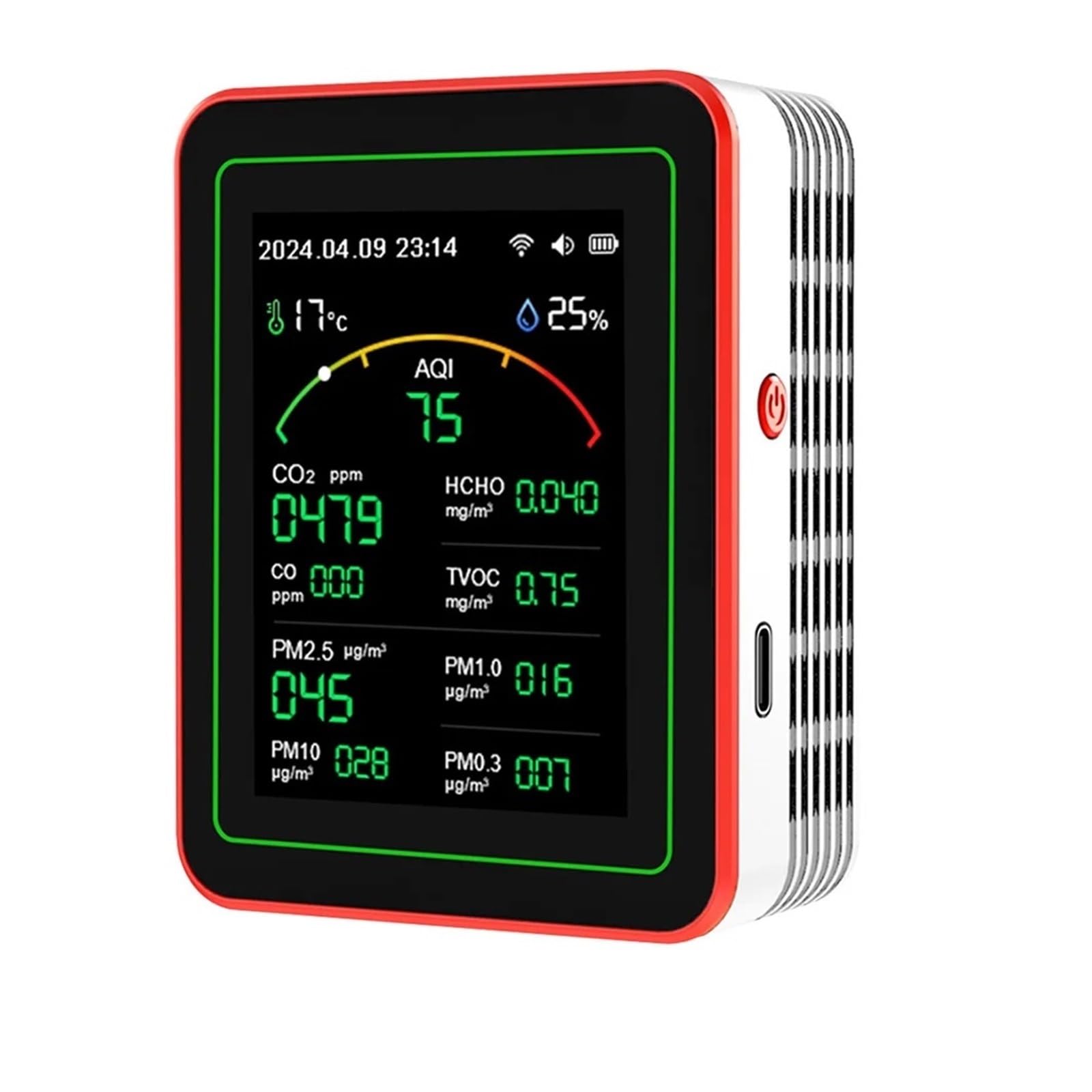 Monitor de calidad del aire, Monitor De Calidad Del Aire Interior WiFi 15/5 En 1, Analizador Gas Con Control Por Aplicación PM0.3 PM1.0 PM2.5 PM10, Sensor Detector For El Hogar(White 15 in 1)