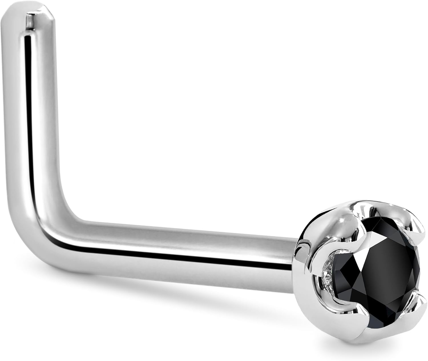 Body Candy 14k White Gold Black Diamond Nose Ring - Nose Stud with 1.5mm (0.015 cttw) Genuine Black Diamond - 6mm Post - Handmade Hypoallergenic Piercing Jewelry
