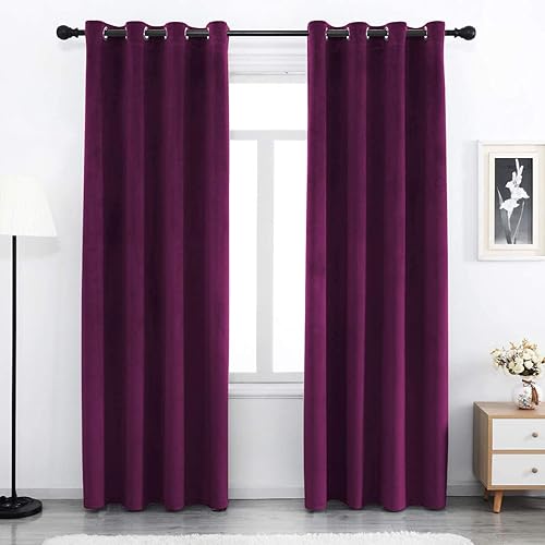 SPXTEX Purple Velvet Curtains 90 inches Long Soft Velvet Curtains Grommet Velvet Thermal Insulated Curtains Window Treatment for Bedroom Light Filtering Velvet Curtains Set of 2 Panels
