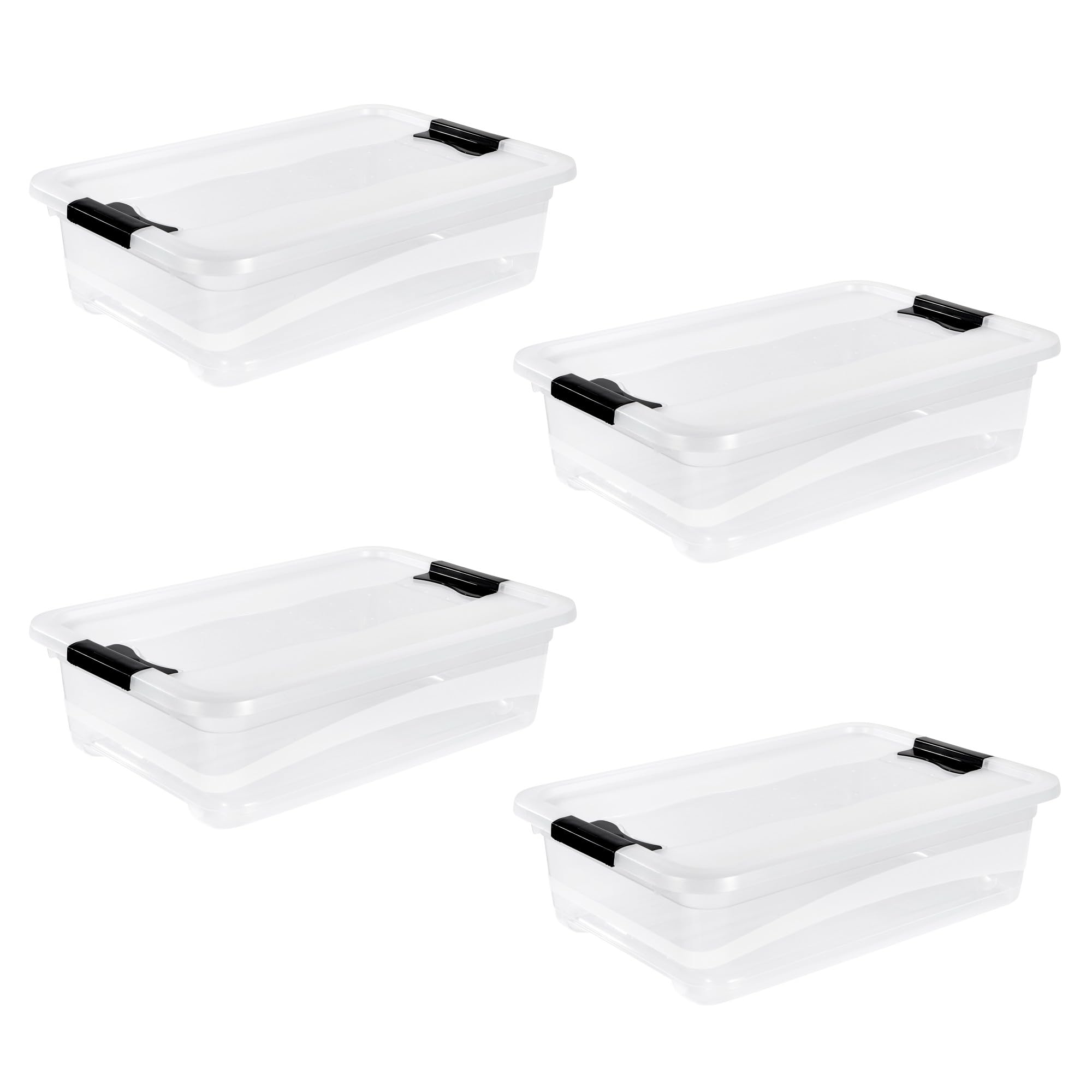keeeper cornelia 4x Aufbewahrungsbox mit Deckel und Schiebeverschluss, 59,5 x 39,5 x 17 cm, 28 l, Transparent