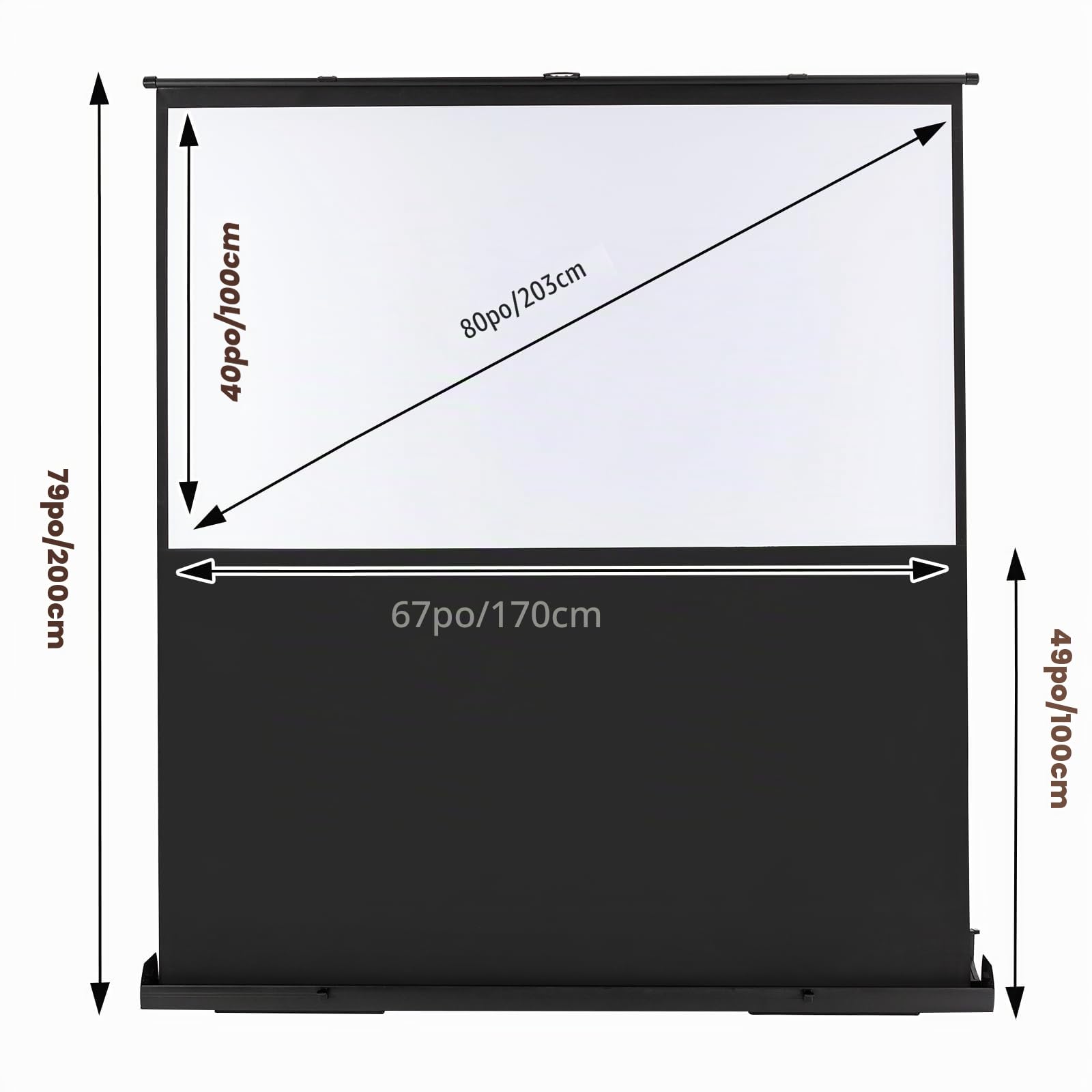 Écran de projection 80 pouces 16:9, mobile, business et home cinéma, vidéoprojecteur portable 4K et 8K Ultra Pull-up HD Projecteur au sol Écran avec support, réglable pour présentation home cinéma