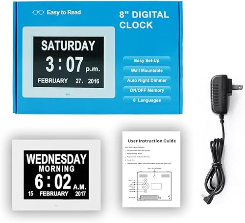 Miniatura 10 de Actualizado de 10 pulgadas Reloj digital con calendario de día con atenuación automática y 8 opciones de alarma, fecha extragrande, hora, sin