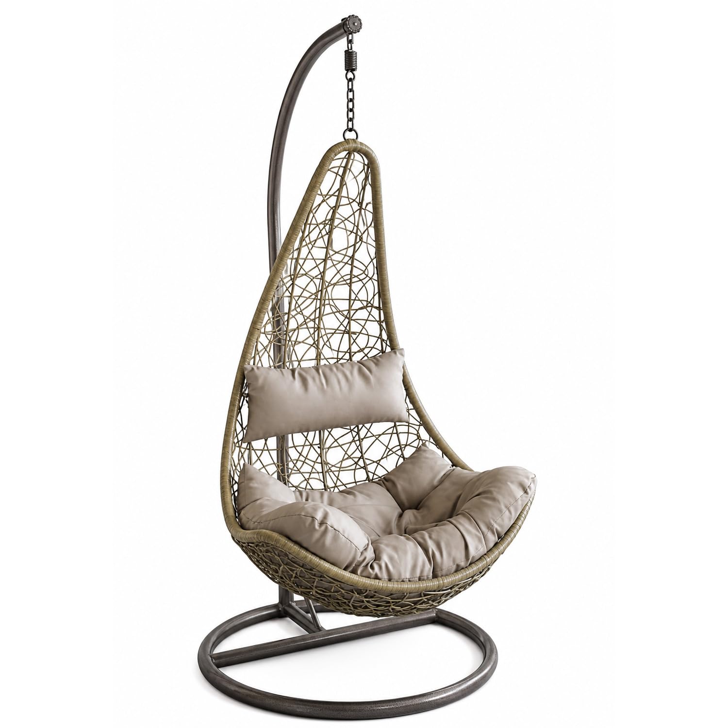 Poltrona Sospesa Da Esterno Per Giardino Con Struttura Autoportante In Metallo Seduta In Polyrattan E Cuscino Con Poggiatesta Arredo Outdoor Terrazza Balcone E Veranda 105 x 195 Cm Beige
