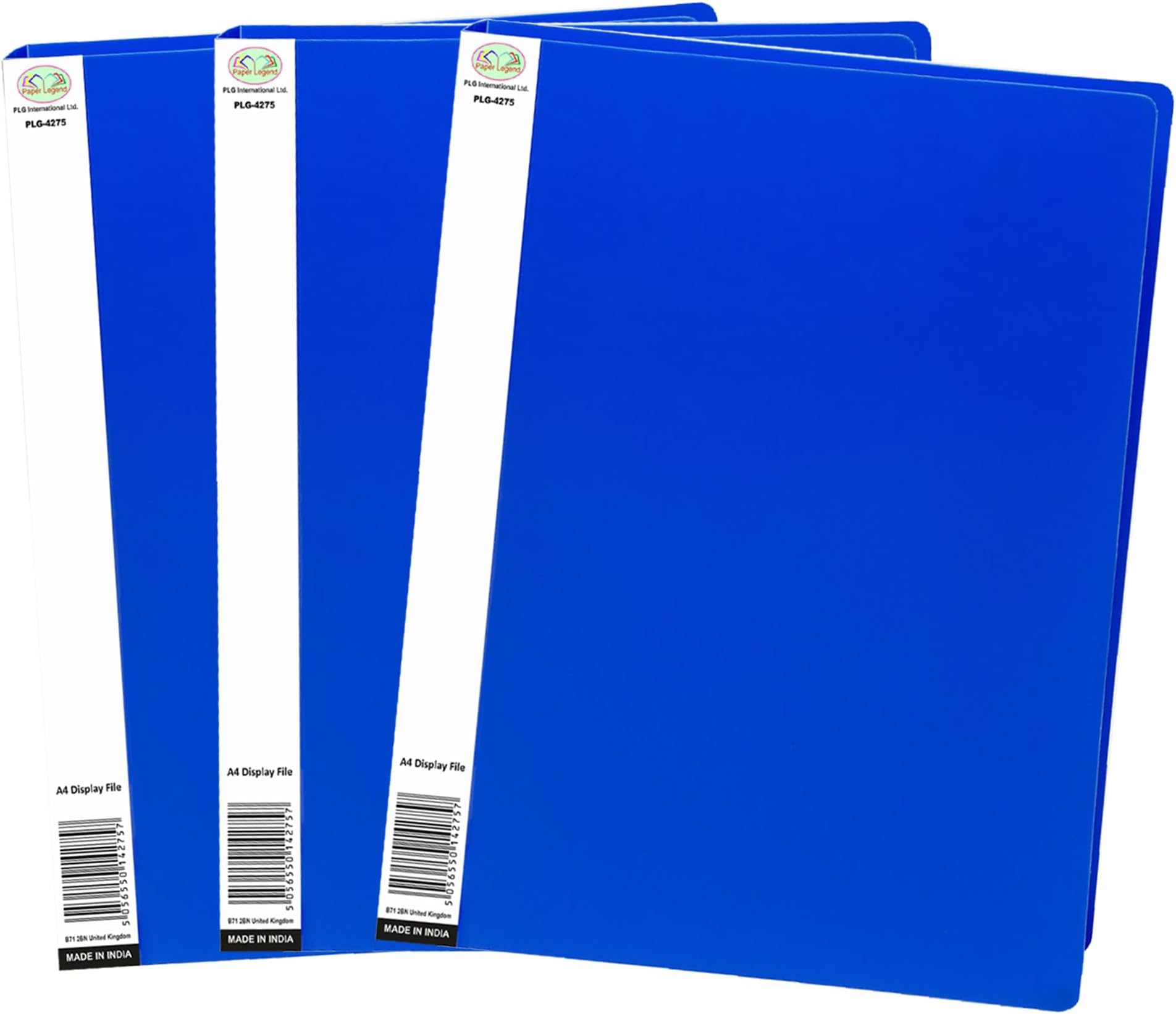 Pack of 3 - A4 Presentation Display Book - 20 Clear Pockets per Folder | Durable Plastic Display File Document Organizer, Portfolio Binder for Certificates, Art, Music Sheets, School Projects (Blue)