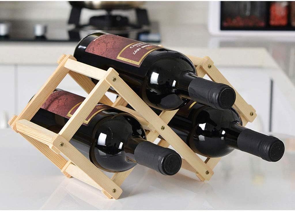 3/5 Bottles Wood Wine Rack for Countertop Living Room Foldable Free Standing Wine Display Beige Length 31.5cm