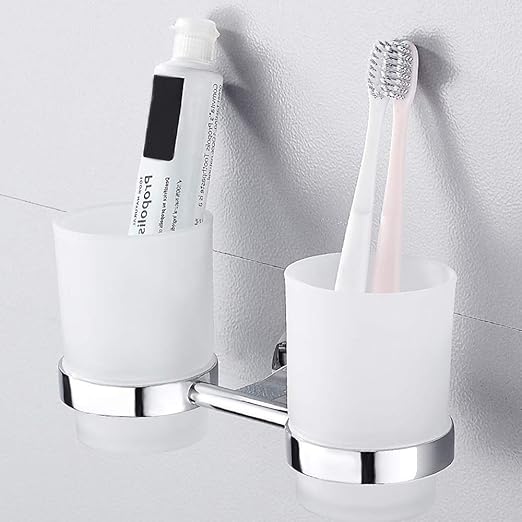 Amazon 歯磨き コップ スタンドホルダー ラック バスルーム 収納 防錆 壁掛け 套装 コップ付き 浴室 おしゃれ キッチン 洗面台 ねじ取り付け 恋人用 二つ バス用品 ホーム キッチン オンライン通販