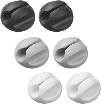 D-Line Cable Tidy Clips - ذاتية اللصق - حامل سلك متعدد الأغراض - قواعد ترتيب الكابلات 6pk ، أسود / رمادي / أبيض