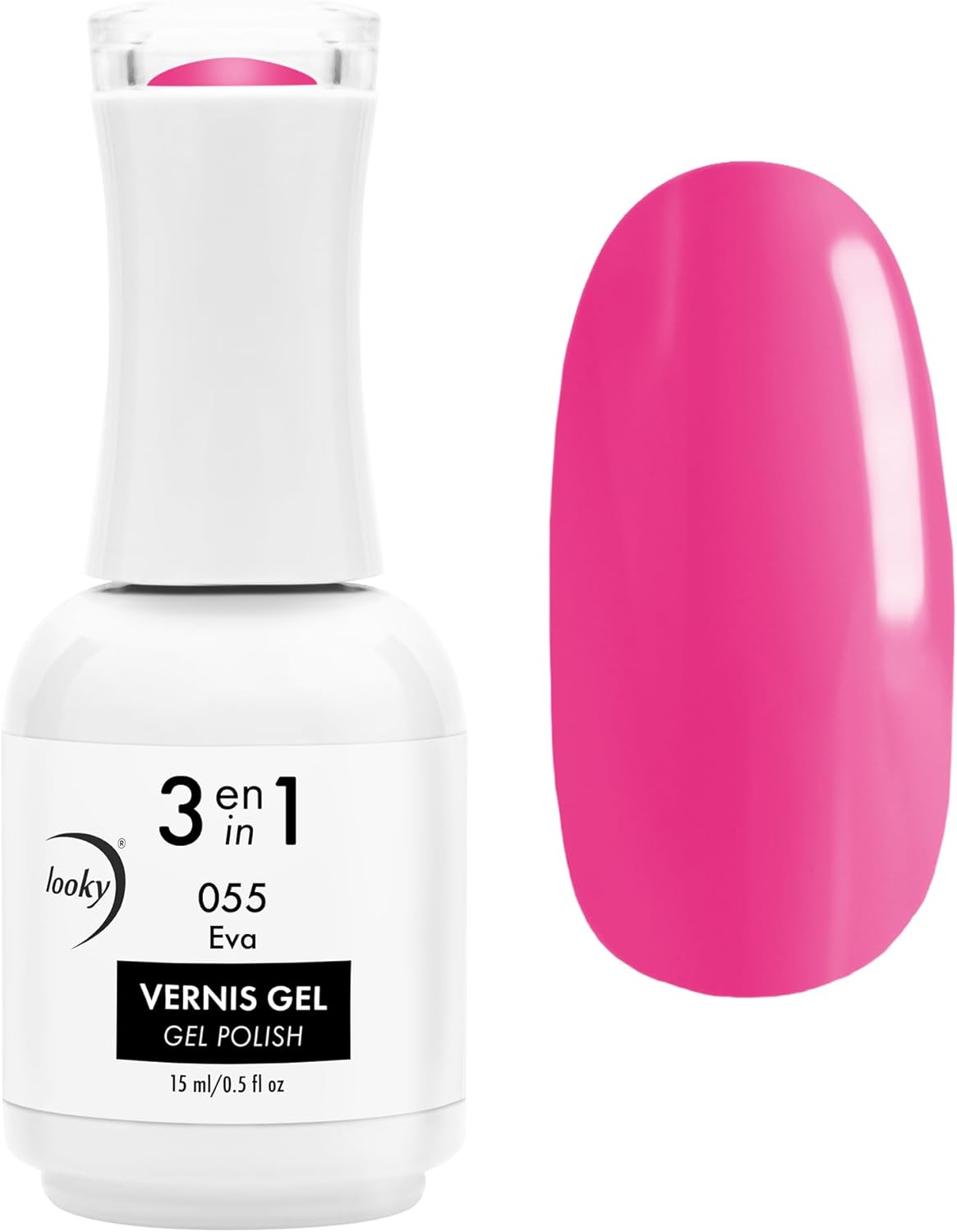 Looky Gel Nail Polish 3-in-1 Combined Base, Long Lasting Color and Top Coat, DIY Easy Application with Quick UV LED Curing and also Easy to Remove, Salon Quality Manicure at Home (#055 Eva (Pinks), 15 ml (Pack of 1))