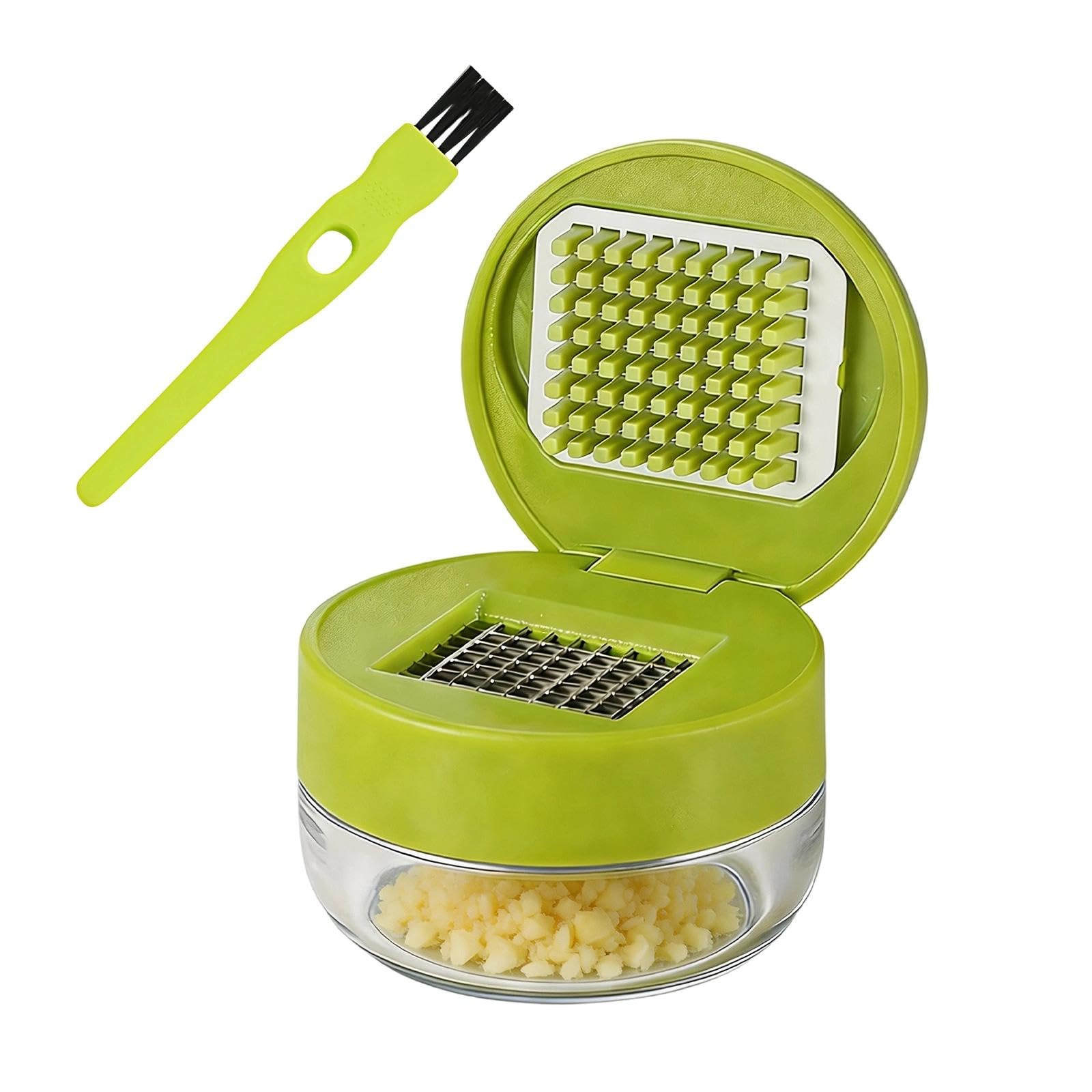 Mini Presse Ail, Coupe Ail, Emballé avec Boîte, Vert | Presse Ail Inox en Plastique PP, Multifonctionnel Ecrase Ail avec Brosse de Nettoyage, pour Ail, Gingembre et Fruits
