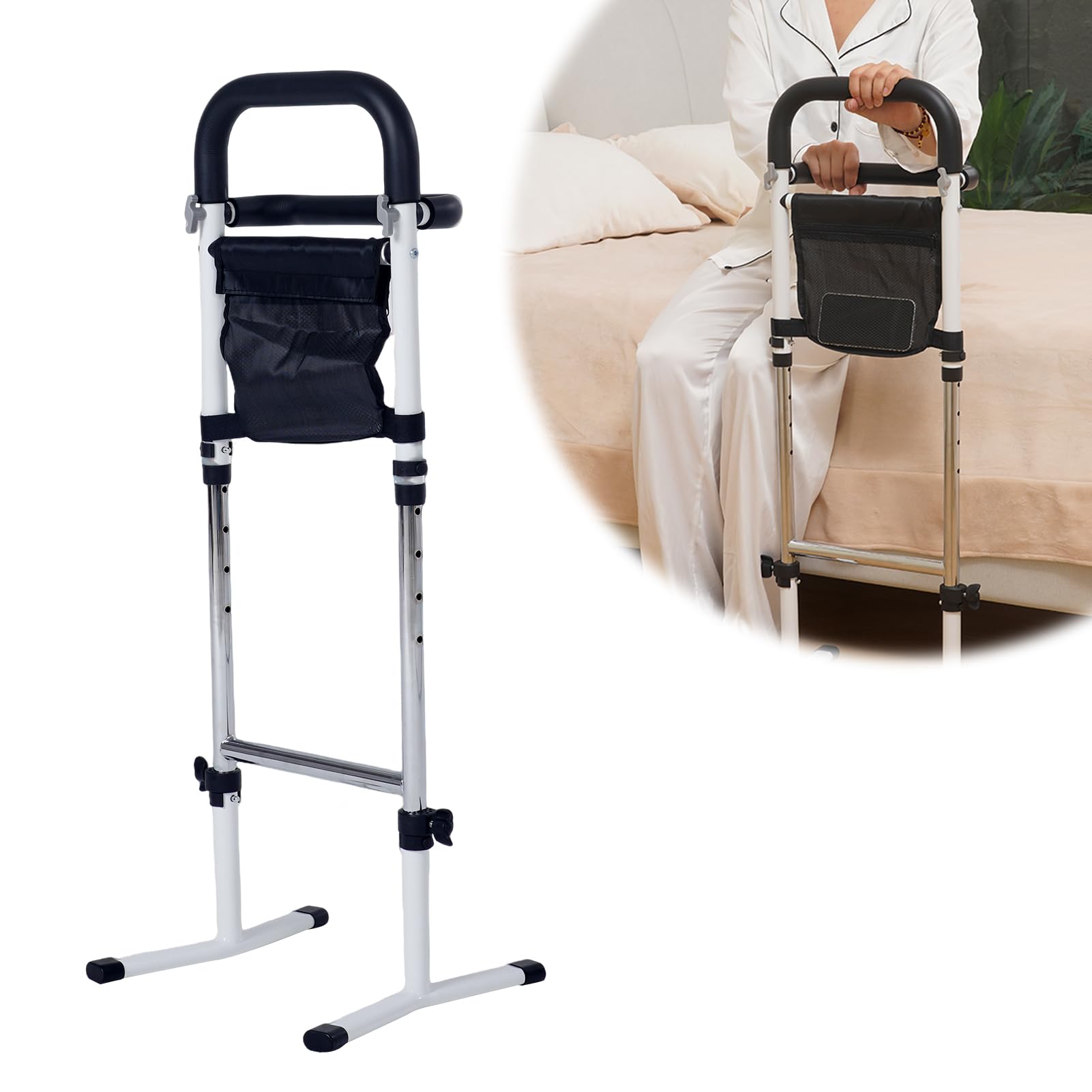 Ayuda para estar de pie y sentado, ayuda estable para estar de pie para personas mayores, 5 niveles ajustables con lámparas y bolsa de almacenamiento, ayuda para la movilidad y el día a día, 136 kg