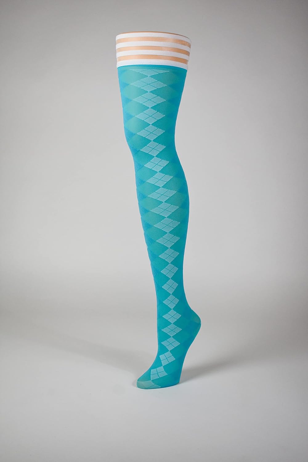 Kix'ies Thigh Highs | Thigh High Womens Stockings with No Slip Grip Stay Ups Thigh Bands | Womens Thigh High Stockings | Sexy Thigh High Stockings & Lingerie for Women (Blue Arglye | 1344B)