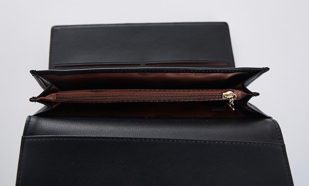 Miniatura 3 de Cyanb Billetera de cuero suave con tres pliegues múltiples para tarjetas elegante bolso largo de embrague para las mujeres y las señoras