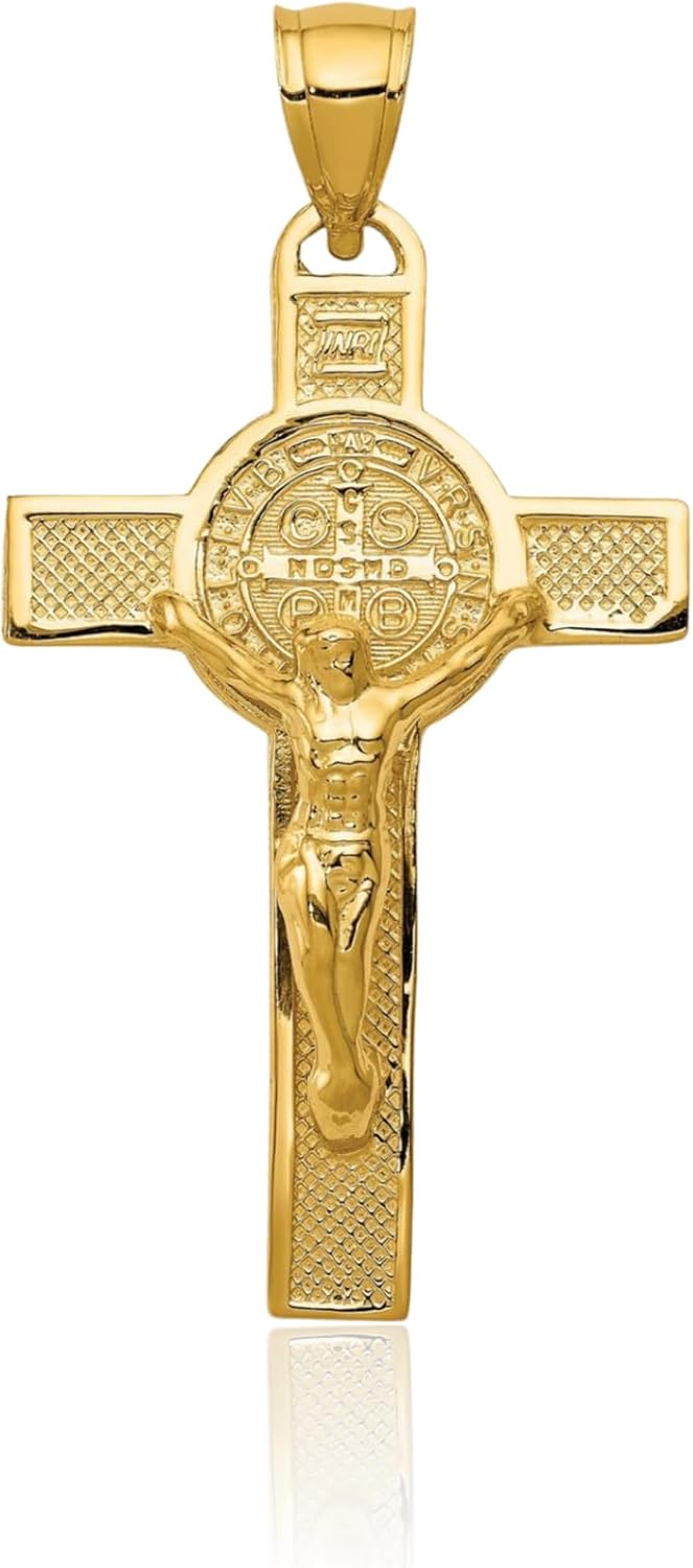 IceCarats 14K Solid Yellow Gold Extra Large San Benito Jesus Crucifix Pendant Necklace 42.75mm 1.7 inch Polished, Textured for her for him