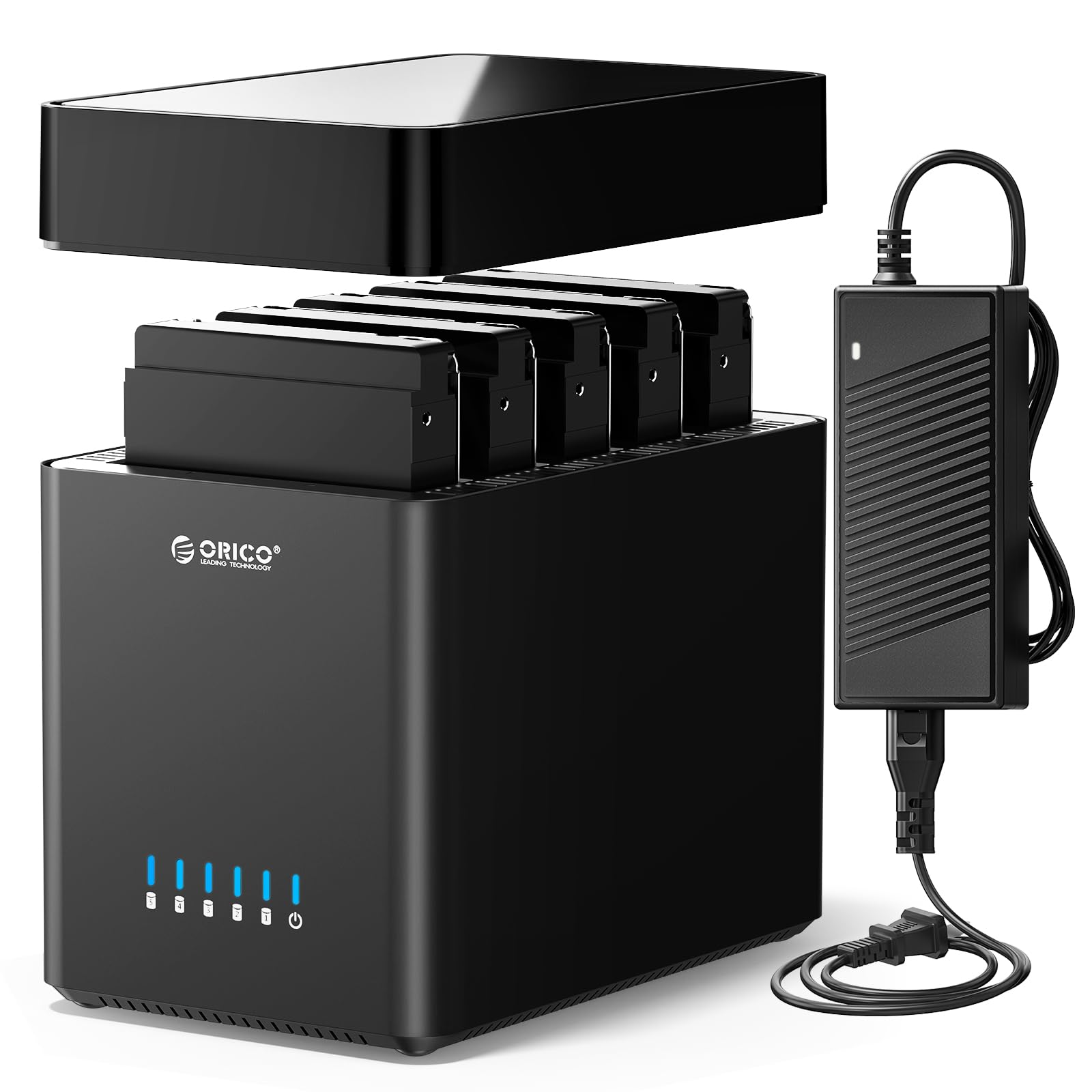 Caja de 5 bahías para disco duro de 3.5 pulgadas USB 3.0 a SATA, caja magnética sin herramientas para estación de acoplamiento HDD externa con adaptador de corriente de 12 V/6.5 A para expansión 8