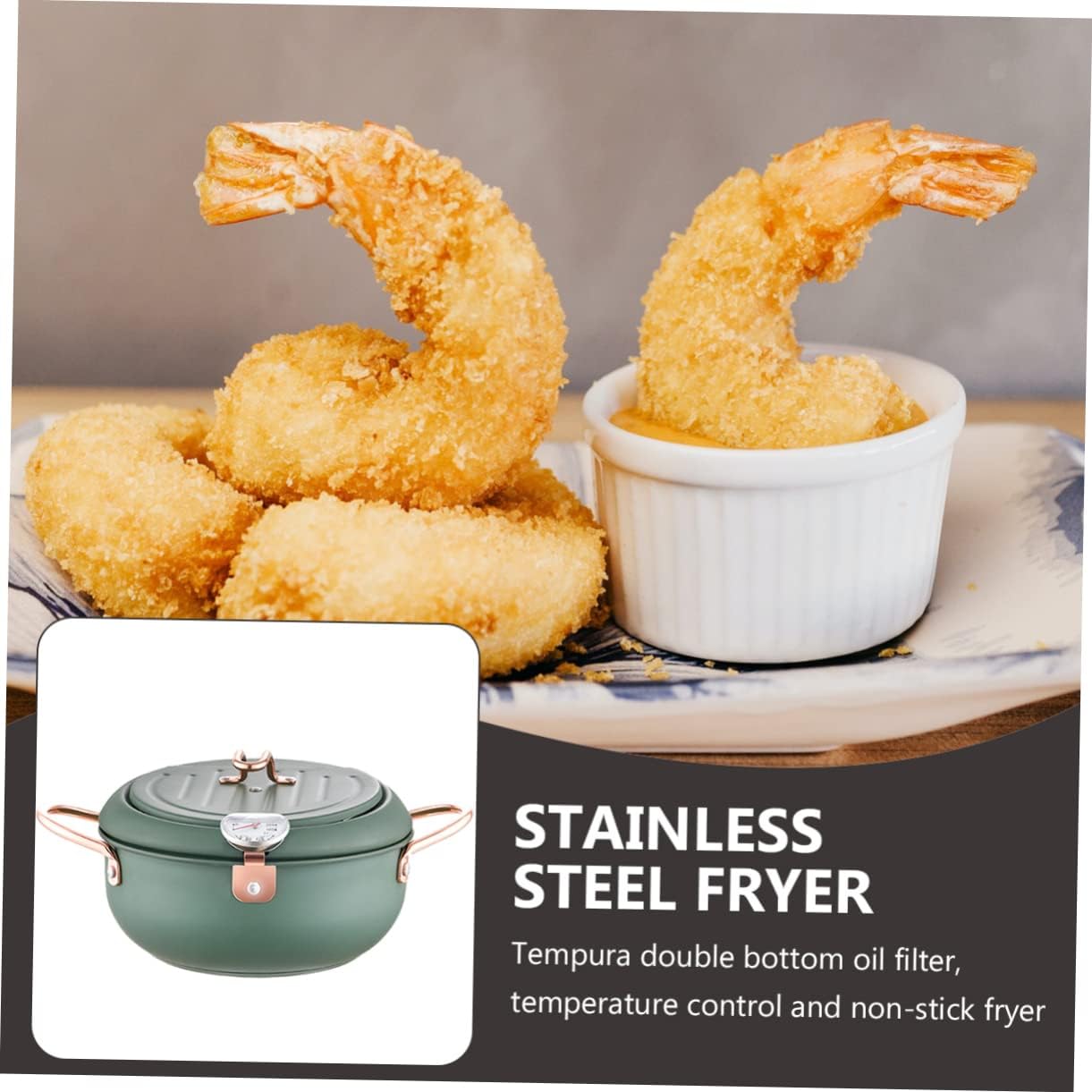 OUNONA Fry Pan Thermometer Deep Fryer Pot Non Stick Pan Stainless Steel Controllable Temperature for