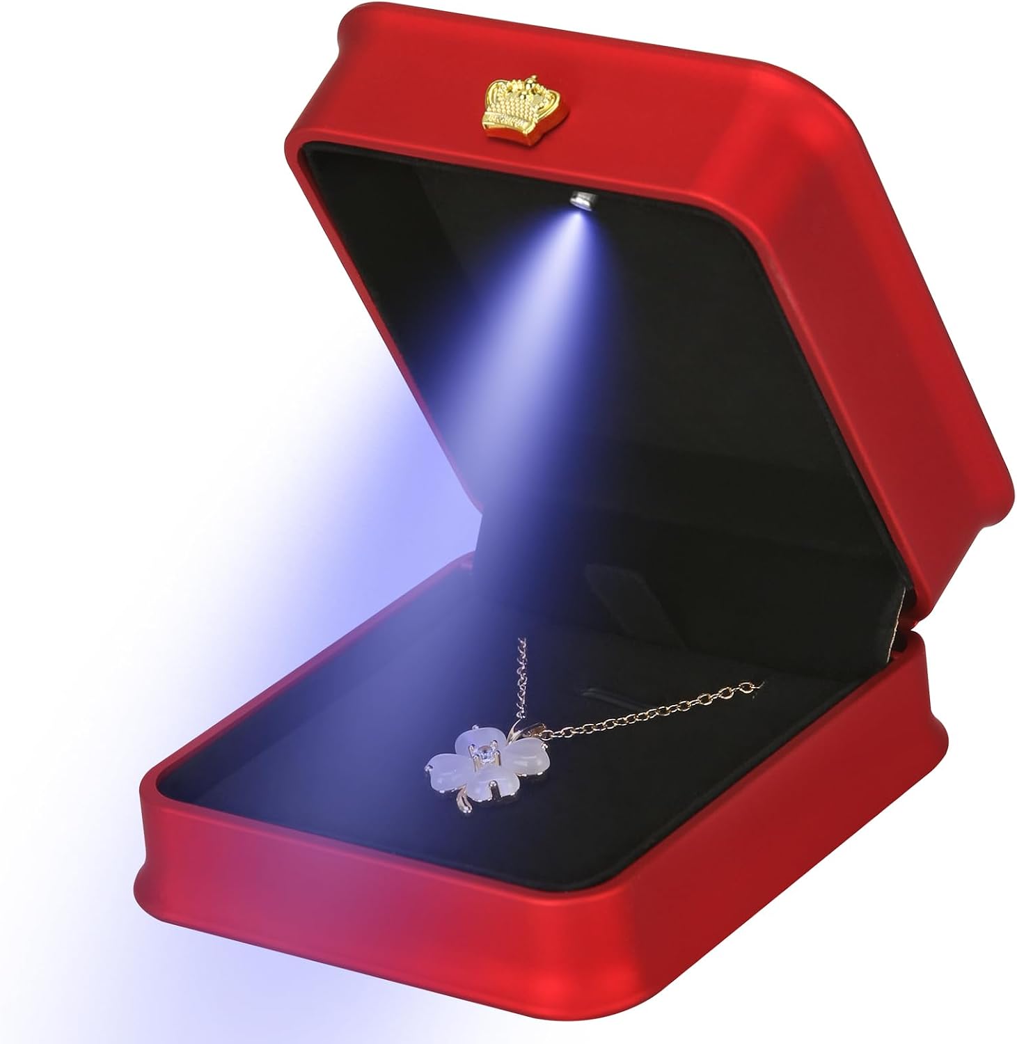 KUKUVR Necklace Pendant Gift Box with LED Light (Green) | Jewelry Storage Display Case, for Wedding Engagement Birthday, for Women