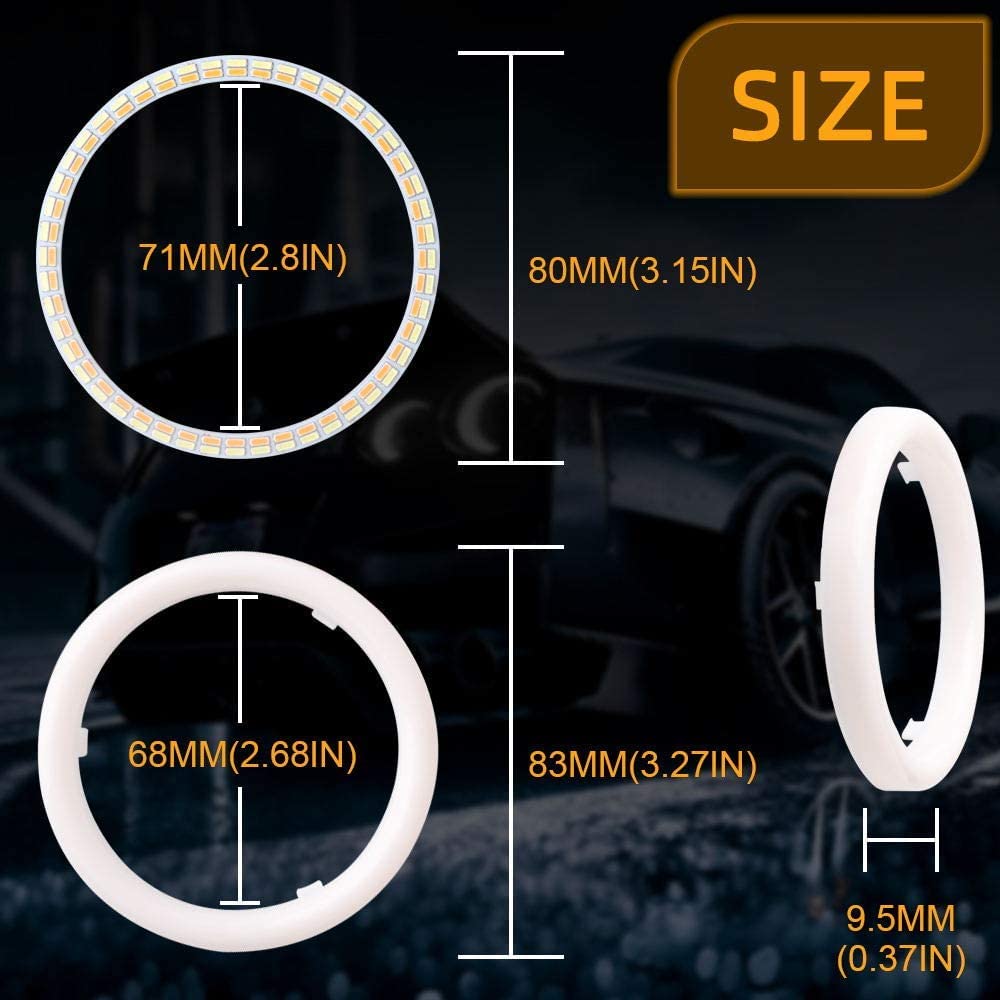 Qasim 1 coppia di LED COB Fari Angel Eyes 80MM 4014 102SMD Bianco+Amber Switchback Anello Halo Occhi d'Angelo Universale per Auto Moto per DRL Faro Fendinebbia DC12V