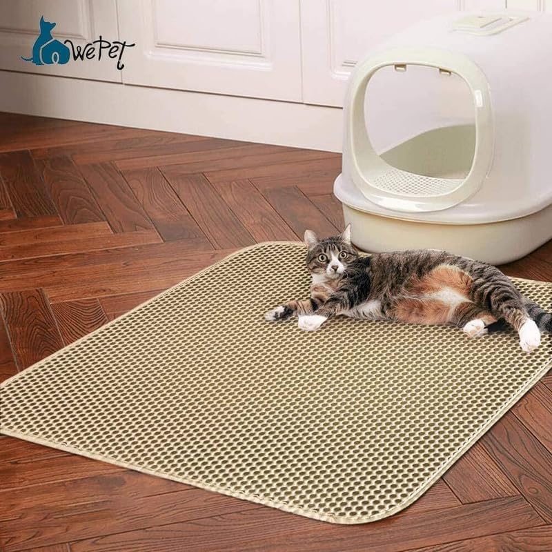 Image of Cat Litter Mat 16x20 Inch - Double Layer Open Edge Design, Waterproof & Urine Proof, EVA Material, Durable and Washable Litter Trapping Mat (Medium, Beige)