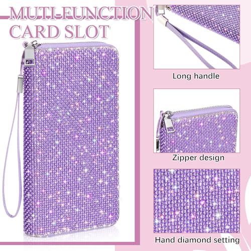 Image of MotiMind Purple Bling Gift Glitter Sparkly Wallet for Women Rhinestone /Pearl Wallet RFID Blocking Phone Purse Gifts for Mother's Day (Pearl)